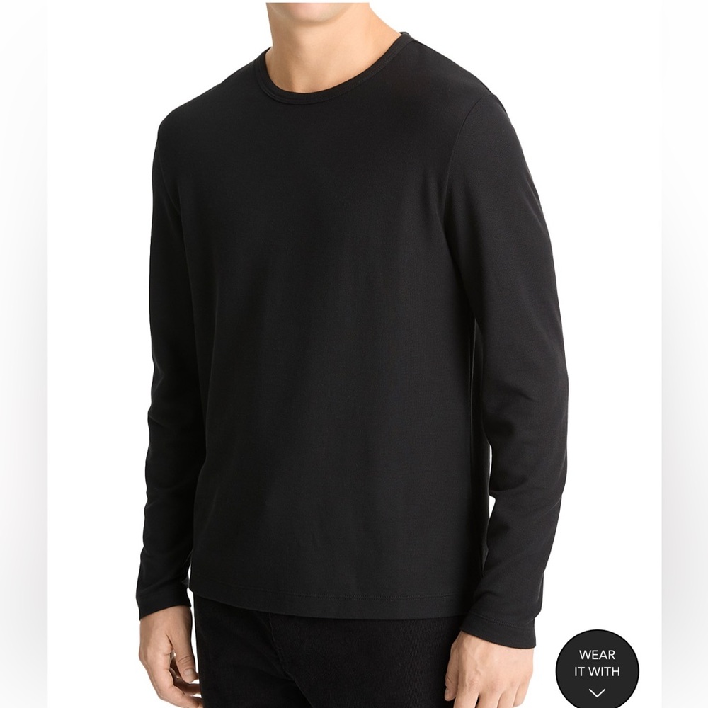 Vince Pima Pique Long Sleeve Tee - Size Large | Color: Black